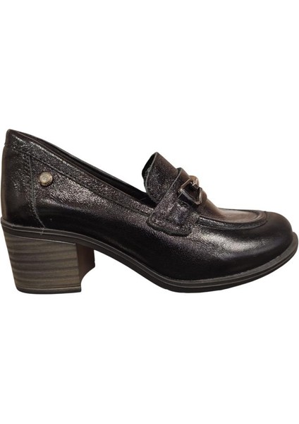 D25KA-3405 Kalın Topuk Klasik Kadın Deri Ayakkabı