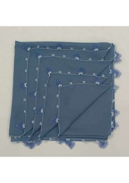 Indigo Mavi Iğne Oyası Düz Yazma