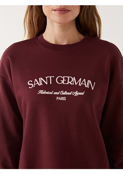 Yeni Sezon Bisiklet Yaka Nakışlı Kadın Kalın Sweatshirt Tunik modelleri