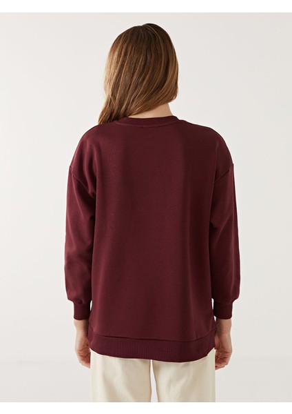 Yeni Sezon Bisiklet Yaka Nakışlı Kadın Kalın Sweatshirt Tunik fırsatları