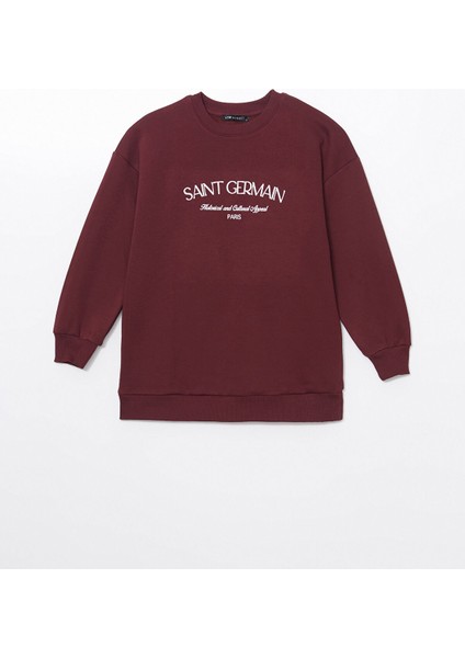 Yeni Sezon Bisiklet Yaka Nakışlı Kadın Kalın Sweatshirt Tunik indirimleri