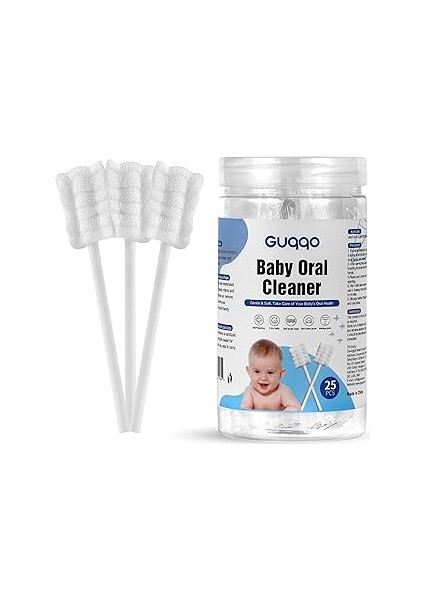 Guqqo Bebek Agız Temizleme Çubuğu, 25 Adet, Yenidoğan Dil Temizleyici, Bebek Diş Fırçası