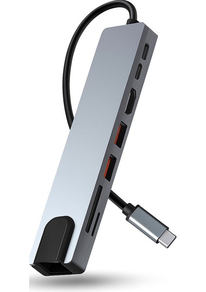 8-In-1 USB Type-C Hub Çoklu Bağlantı Istasyonu HDMI 4k, RJ45 Ethernet, USB 3.0, Pd Şarj, Sd/tf Kart Okuyucu, MacBook & Chromebook Uyumlu Adaptör