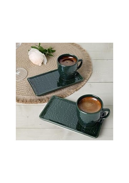 Keramika Zümrüt Doğaltaş Kahve Sunum Seti 4 Parça 2 Kişilik