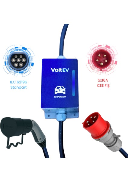 11KW, Taşınabilir, 5mt Kablolu Elektrikli Araç Şarj Cihazı fırsatları