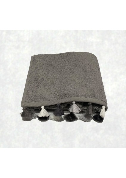 Püsküllü Yumuşak Pamuk Havlu | Yüksek Emicili El Havlusu | Gri | 50x90 cm modelleri