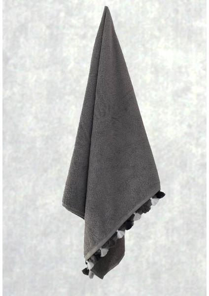 Püsküllü Yumuşak Pamuk Havlu | Yüksek Emicili El Havlusu | Gri | 50x90 cm