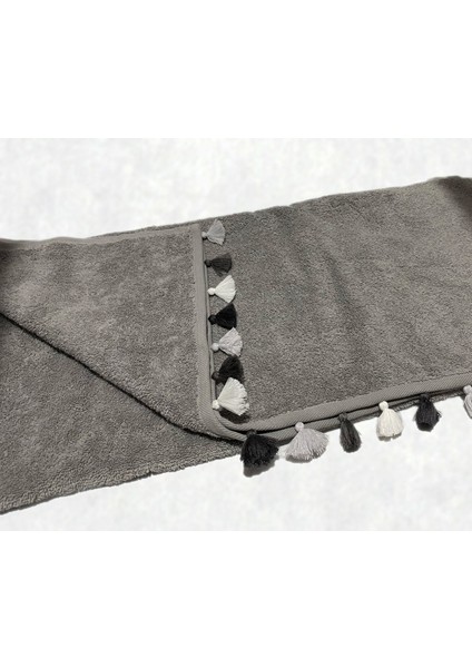 Püsküllü Yumuşak Pamuk Havlu | Yüksek Emicili El Havlusu | Gri | 50x90 cm fırsatları