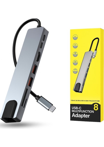 8-In-1 USB Type-C Hub Çoklu Bağlantı Istasyonu HDMI 4k, RJ45 Ethernet, USB 3.0, Pd Şarj, Sd/tf Kart Okuyucu, MacBook & Chromebook Uyumlu Adaptör modelleri
