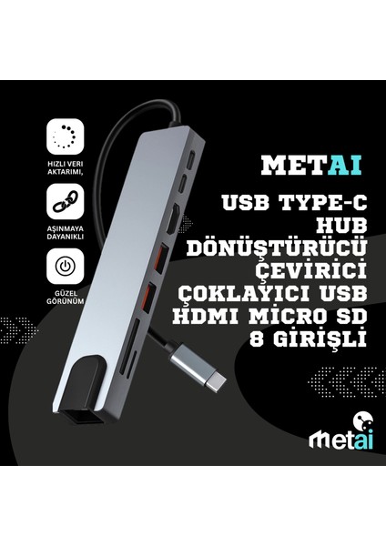 8-In-1 USB Type-C Hub Çoklu Bağlantı Istasyonu HDMI 4k, RJ45 Ethernet, USB 3.0, Pd Şarj, Sd/tf Kart Okuyucu, MacBook & Chromebook Uyumlu Adaptör fırsatları