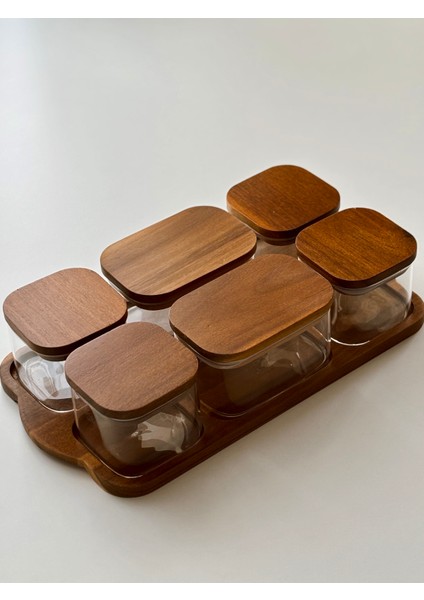 6'lı Akasya Kapaklı ve Standlı Kahvaltılık Seti