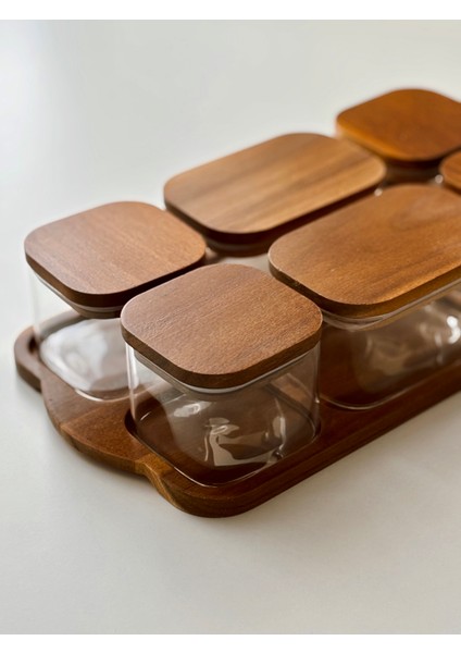 6'lı Akasya Kapaklı ve Standlı Kahvaltılık Seti