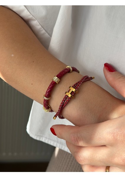 Kırmızı Taşlı Deri Bileklik modelleri