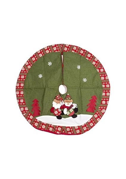 Herdekora Yılbaşı Süsü Çam Örtüsü Noel Baba Kardan Adam Figürlü Yeşil 100 Cm.