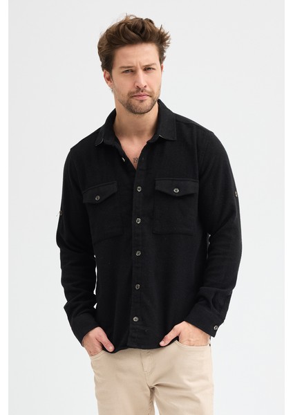 Düz Flanel Oduncu Gömlek - Regular Fit Kalın %100 Pamuklu Çift Cepli Ceket Gömlek fiyatları