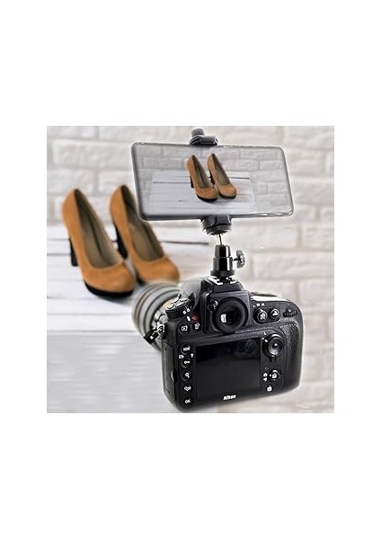 Coverzone Kamera Üstü Montaj Aparatı Bilyeli Mafsal Oynar Başlı ve Telefon Tutucu Kamera Çekimi Öni