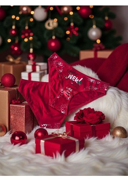 - Yılbaşı Temalı Baskılı Slip Kadın Külot – Özel Tasarım - Hediye Paketli