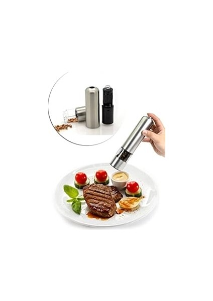 Mobee Gümüş Baharat Öğütücü Değirmen Pilli Işıklı