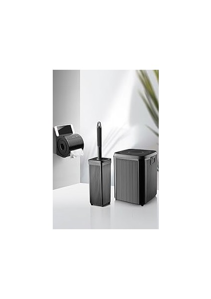 Sas Haus Çöp Kovası Tuvalet Fırçası Wc Kağıtlığı Fırça Banyo Seti Siyah 3013