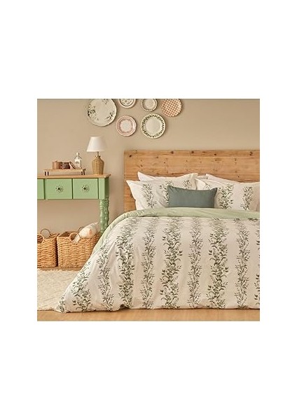 MAISON%100 Pamuk Ranforce Julia Çift Kişilik Nevresim Seti, Yeşil, 200 x 220