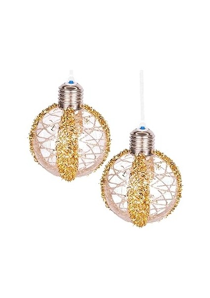 Herdekora Yılbaşı Topu Ampul LED Işıklı Simli Desenli 2'li Paket 7 Cm.