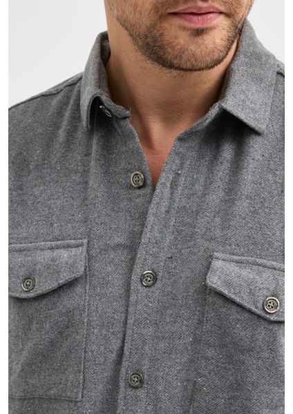 Düz Flanel Oduncu Gömlek - Regular Fit Kalın %100 Pamuklu Çift Cepli Ceket Gömlek
