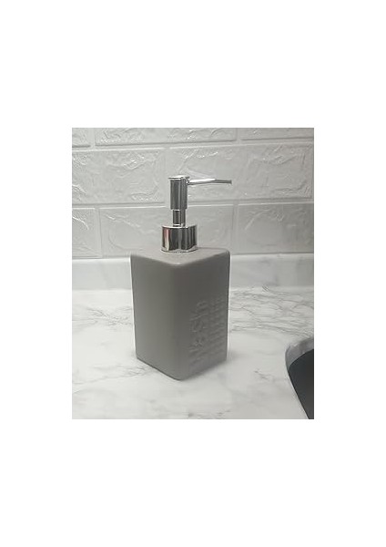 Serami̇k Sivi Sabunluk Gri̇ 7X7X17CM 300ML Banyo Seti̇