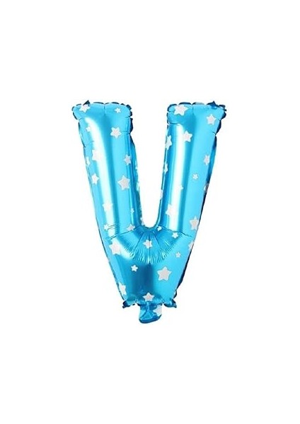 Parti̇ Vi̇tri̇ni̇ V Harfi 16 Inç Yıldızlı Renk Folyo Balon 36 cm (Mavi)