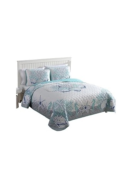 Caribbean Joe Coastal 3 Parça Yorgan Seti, King, Beach Delight Aqua