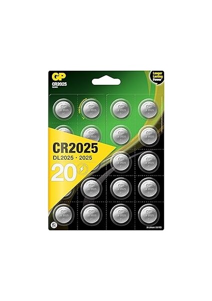 Gp Batteries CR2025 2025 Boy Lityum Düğme Pil, 3 Volt, 20'li Kart, Gri