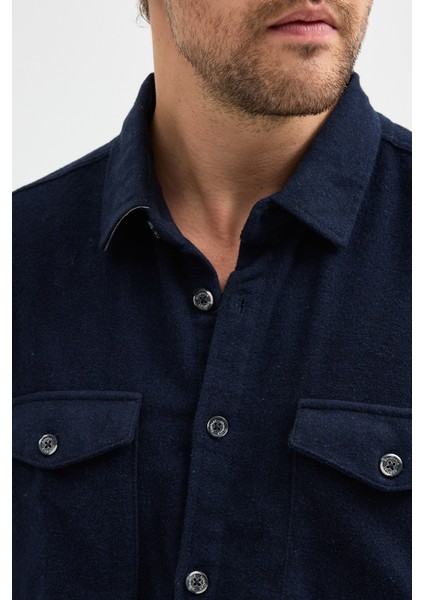 Düz Flanel Oduncu Gömlek - Regular Fit Kalın %100 Pamuklu Çift Cepli Ceket Gömlek