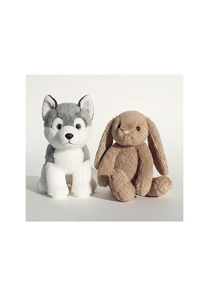 Neşeli Peluş Kankalar 2'li Oyuncak Seti: Büyük Tavşan (45CM) ve Gri Köpek (25CM) | Ce Sertifikalı U