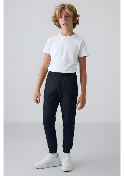 Lacivert Fermuarlı Standart Fit İnce Erkek Çocuk Eşofman Alt - 64042