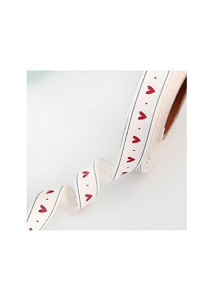 Bimotif Pamuk Şerit, Kalp, 1.5 cm 2 Metre Natürel