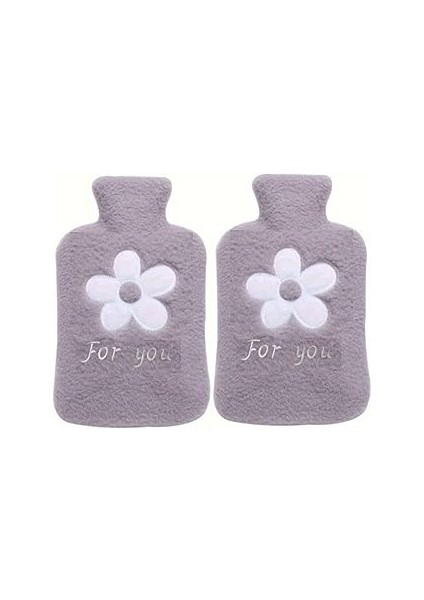 Iki Adet Sicak Su Torbasi Peluş Papatya Desenli̇ Gri̇ 21X13,5X2CM 500 ml