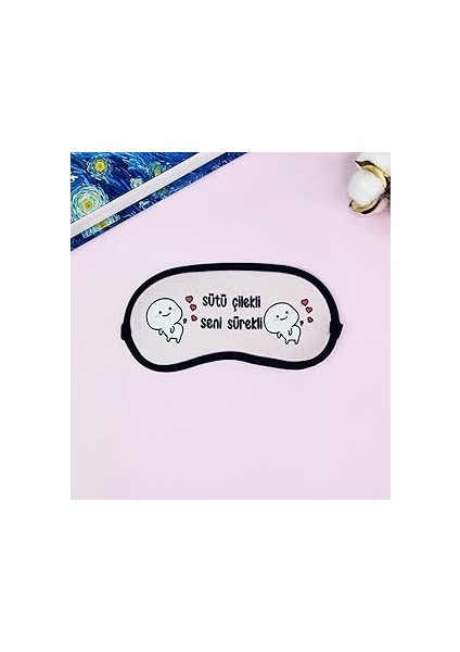 Giftmoda Sütü Çilekli Seni Sürekli Tasarımlı Uyku Bandı