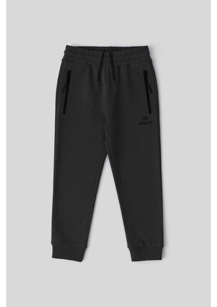 Antrasit Melanj Fermuarlı Standart Fit İnce Erkek Çocuk Eşofman Alt - 64042