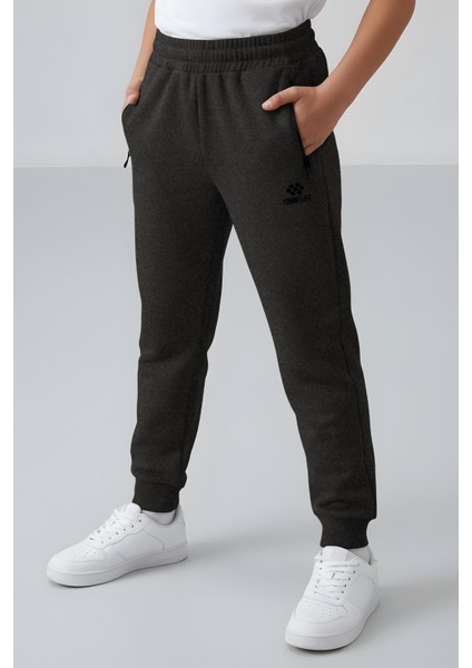 Antrasit Melanj Fermuarlı Standart Fit İnce Erkek Çocuk Eşofman Alt - 64042