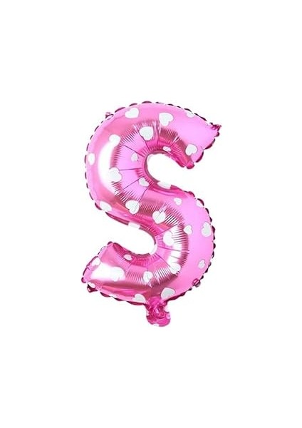 Parti̇ Vi̇tri̇ni̇ S Harfi 16 Inç Pembe Kalpli Renk Folyo Balon 36 cm (Pembe)