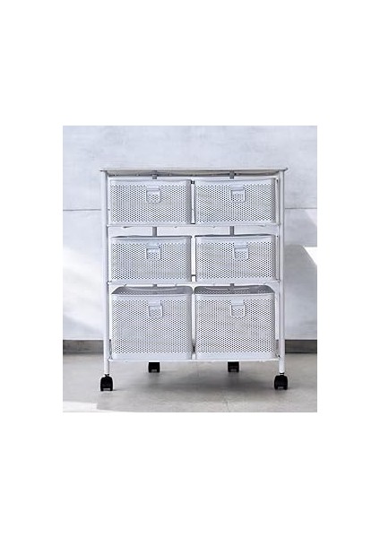 Hafsa 3 Katlı Bölmeli Paslanmaz Metal Sebzelik (Beyaz)