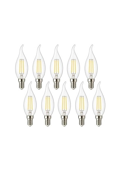 4W E14 Kıvrık LED Mum Ampul – 35W Eşdeğer, 3000K Günışığı, 400 Lümen, 220-240V, Şeffaf Cam Filament