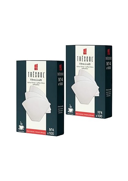 Trescol Kahve Filtresi 4 Numara (Büyük Boy) Beyaz Kağıt 2X100 200'LÜ Paket