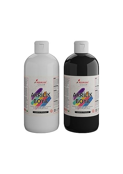 Red Rose Beyaz, Siyah Akrilik Boya 2'li Set 2X500 gr
