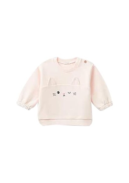 United Colors Of Önü Kulak Detaylı Omzu Düğmeli Bisiklet Yaka Sweatshirt Bebek Sweatshirt,