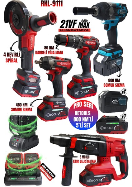 5 Li Set Kırmızı Kabartmalı (4 Lü Set + 800 Nm Somun Sıkma Mavi)