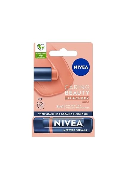 SPF30 Nude Renkli Dudak Bakım Kremi,4,8gr,24 Saat Nemlendirme,e Vitamini,organik Badem Yağı,s