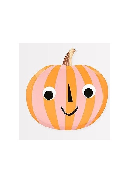Meri Meri - Pink & Orange Stripy Pumpkin Plates - Pembe & Turuncu Çizgili Balkabağı Tabaklar (8'li)