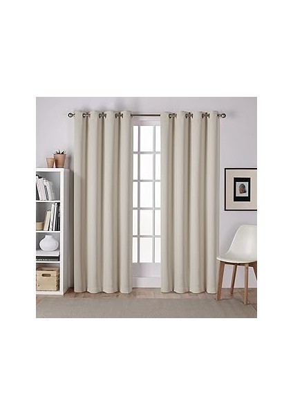 Özel Ev Saten Fitilli Dokuma Oda Karartma Gromet Üst Perde Paneli Çifti, 132 cm x 274 Cm, Keten, 2