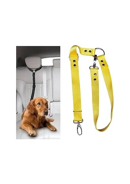 Araç Içi Köpek Emniyet Tasması, Ayarlanabilir Metal Kancalı (Sarı)