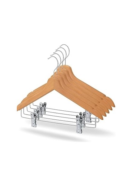 Orret 6 Adet Ahşap Elbise Askısı – Altı Mandallı Askı, Gömlek, Etek ve Pantolon Askısı, Dolap